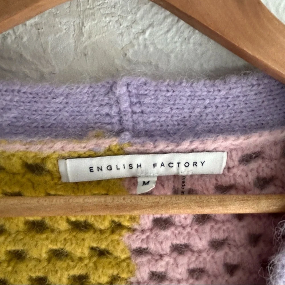 English Factory Contrast Detail Cardigan Medium Whimsical Colorblock Pastel - Picture 5 of 6